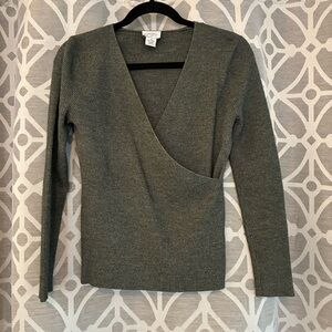 LOFT Vintage Ribbed Wrap Sweater (Grey/Green) Size M
